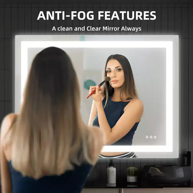 Double LED Backlit Bathroom Mirror  Modern Vanity Wall Mirror with Anti-Fog, Shatter-Proof Glass, Memory Function, Horizontal or Vertical Mount