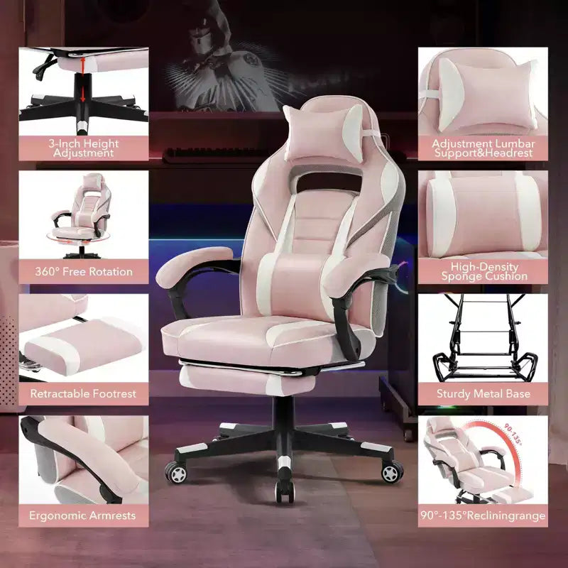 Big and Tall Office Chair, High Back Leather Gaming Chair with Footrest, Ergonomic Computer Chair with Lumbar Support & Headrest