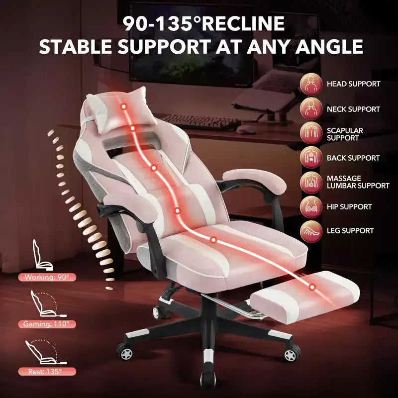 Big and Tall Office Chair, High Back Leather Gaming Chair with Footrest, Ergonomic Computer Chair with Lumbar Support & Headrest