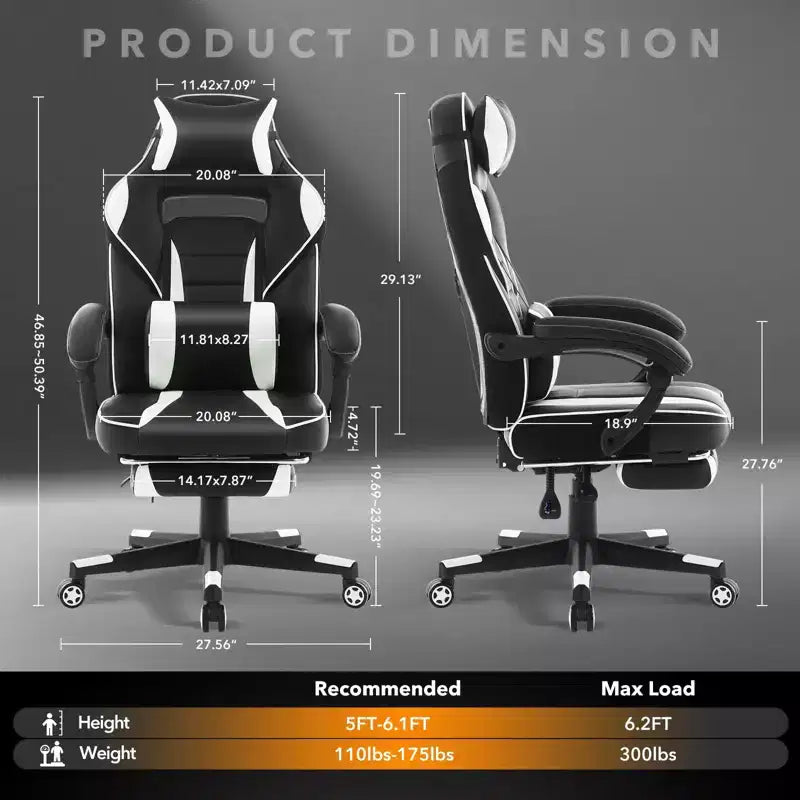 Big and Tall Office Chair, High Back Leather Gaming Chair with Footrest, Ergonomic Computer Chair with Lumbar Support & Headrest