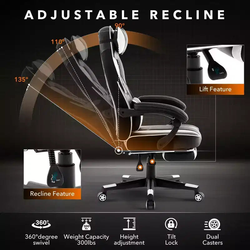 Big and Tall Office Chair, High Back Leather Gaming Chair with Footrest, Ergonomic Computer Chair with Lumbar Support & Headrest