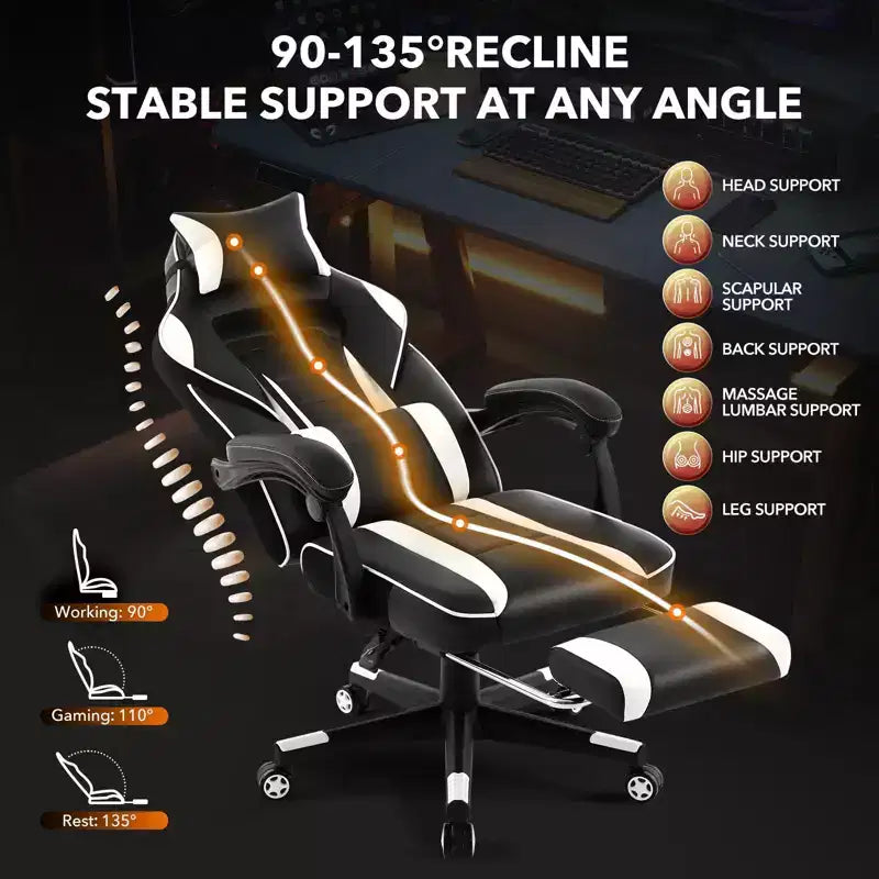 Big and Tall Office Chair, High Back Leather Gaming Chair with Footrest, Ergonomic Computer Chair with Lumbar Support & Headrest