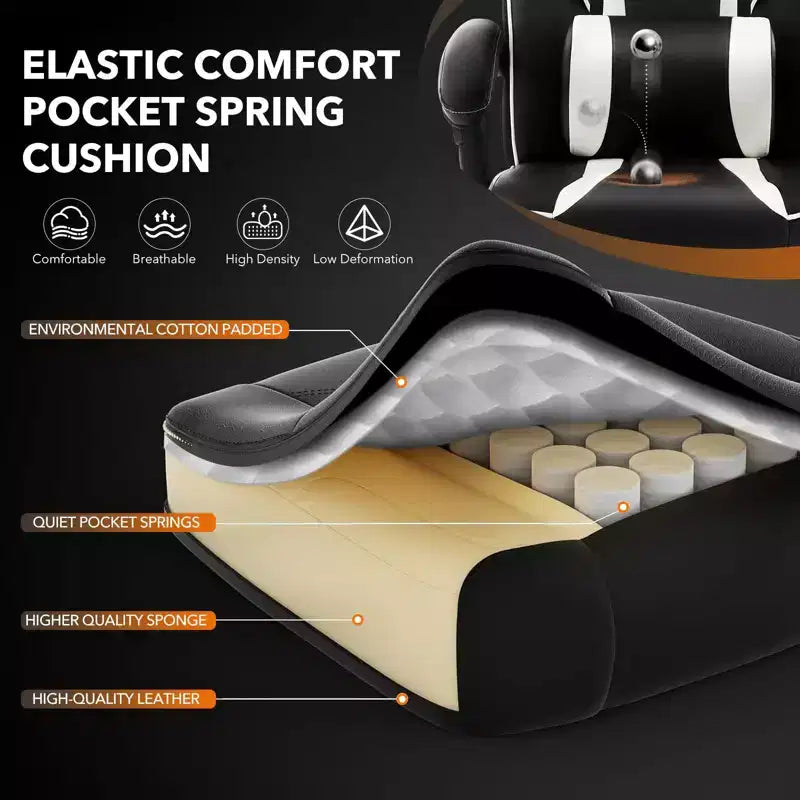 Big and Tall Office Chair, High Back Leather Gaming Chair with Footrest, Ergonomic Computer Chair with Lumbar Support & Headrest