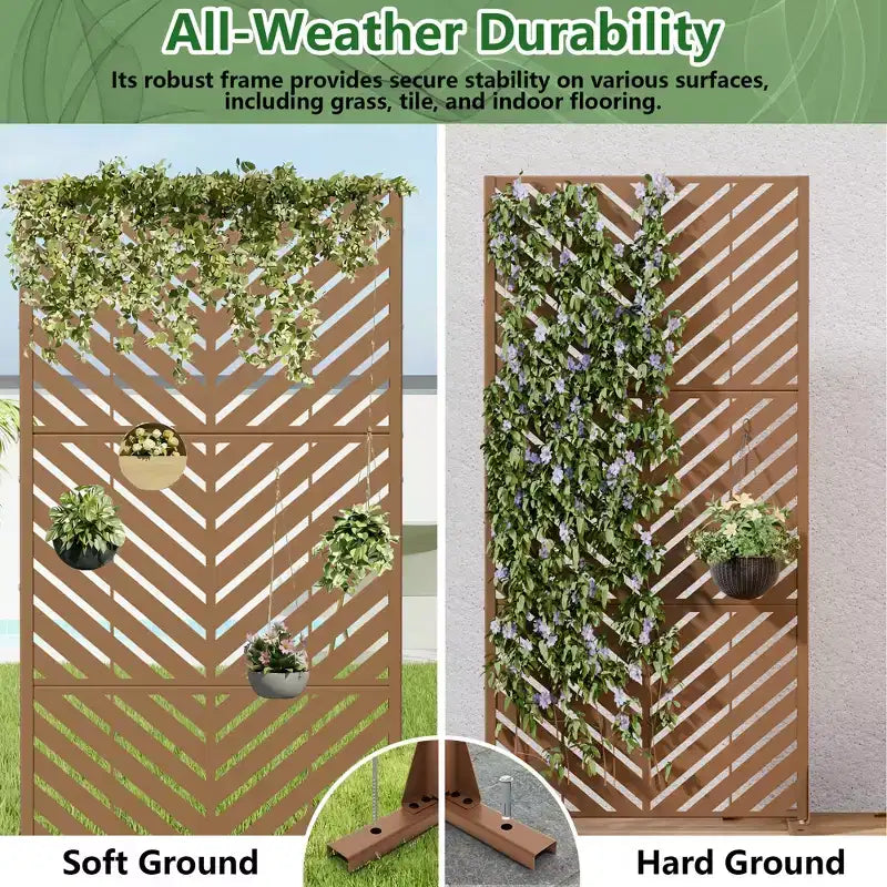 Outdoor Metal Privacy Screen, Freestanding Fence Panels for Garden, Patio, Deck & Yard