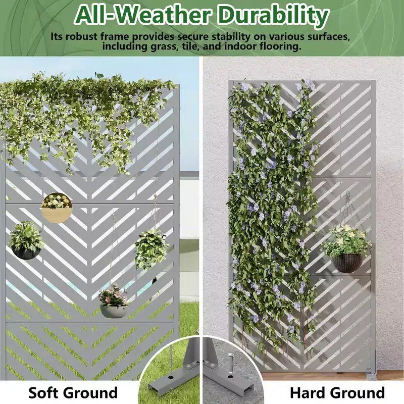 Outdoor Metal Privacy Screen, Freestanding Fence Panels for Garden, Patio, Deck & Yard