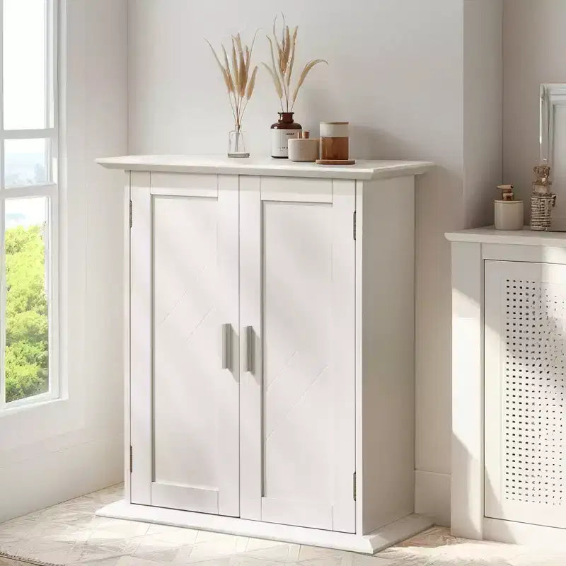 Modern Bathroom Storage Cabinet with Adjustable Shelves, Freestanding Floor Cabinet for Bathroom, Entryway & Small Spaces, White