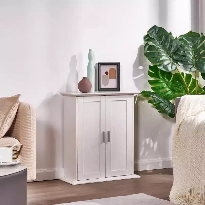 Modern Bathroom Storage Cabinet with Adjustable Shelves, Freestanding Floor Cabinet for Bathroom, Entryway & Small Spaces, White