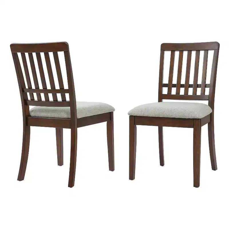 2-Piece Dining Chairs with Curved Wood Backrest and Gray Fabric Seat