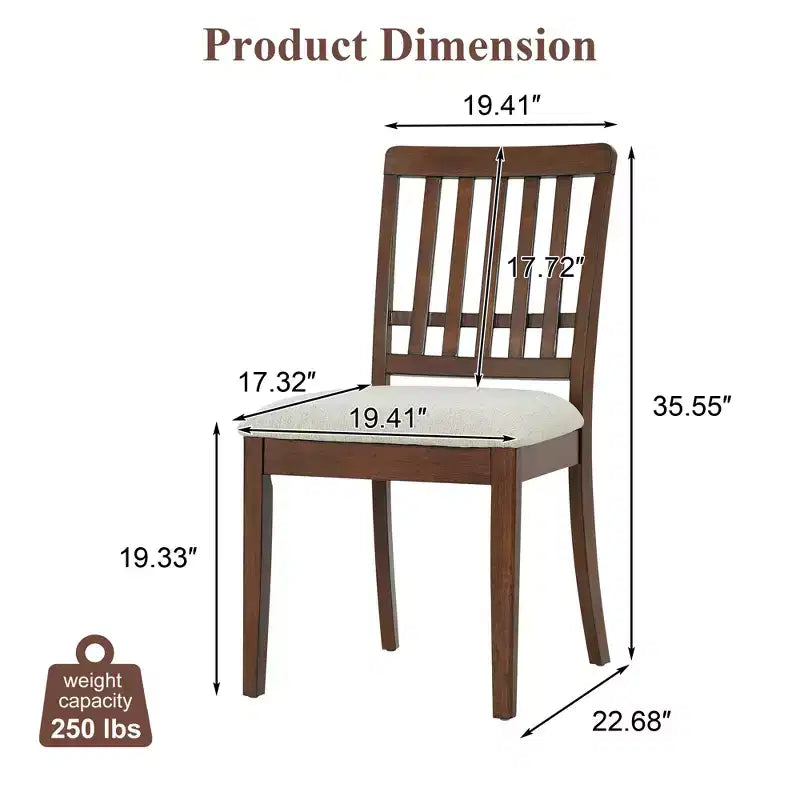 2-Piece Dining Chairs with Curved Wood Backrest and Gray Fabric Seat