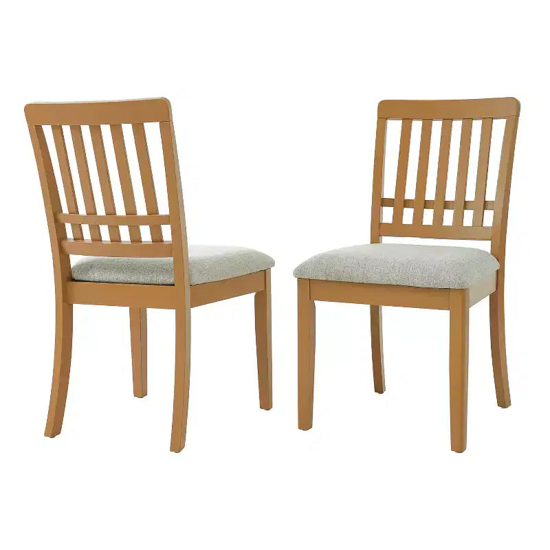 2-Piece Dining Chairs with Curved Wood Backrest and Gray Fabric Seat
