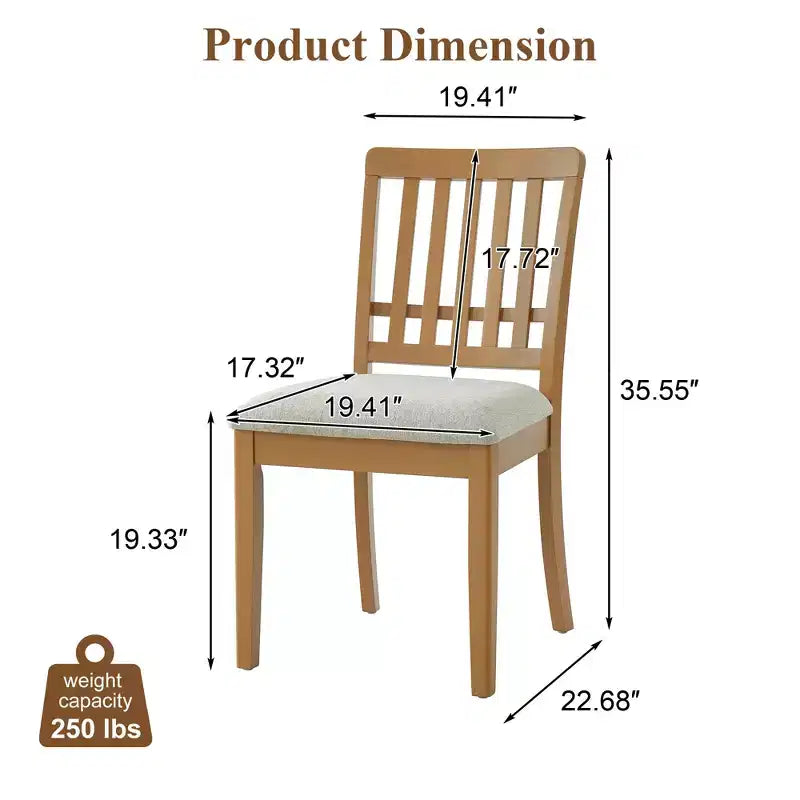 2-Piece Dining Chairs with Curved Wood Backrest and Gray Fabric Seat
