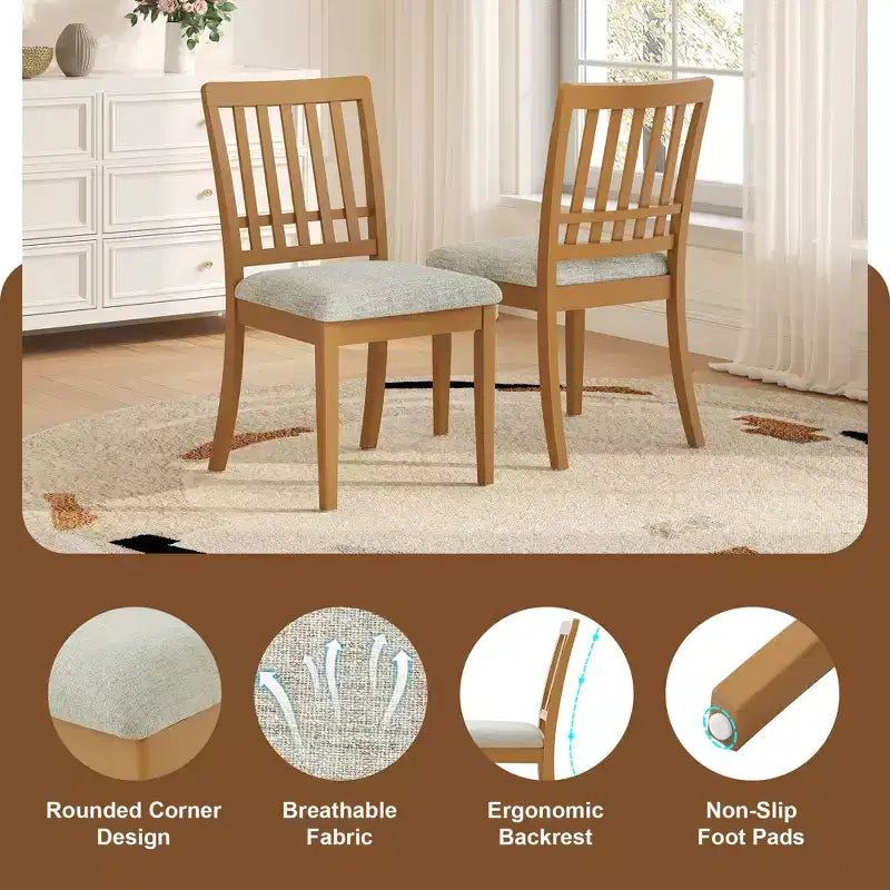 2-Piece Dining Chairs with Curved Wood Backrest and Gray Fabric Seat