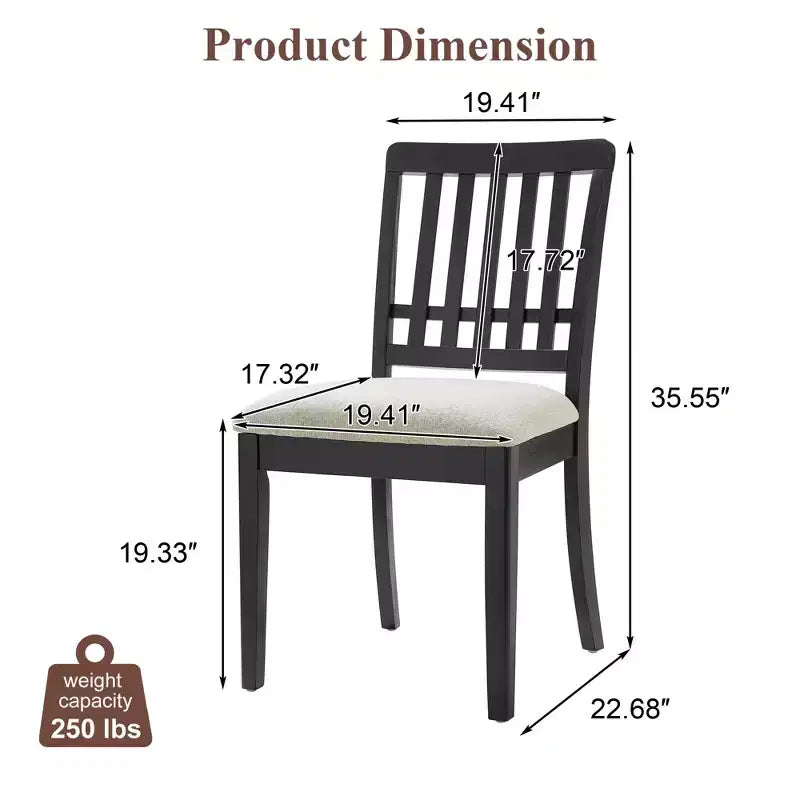 2-Piece Dining Chairs with Curved Wood Backrest and Gray Fabric Seat