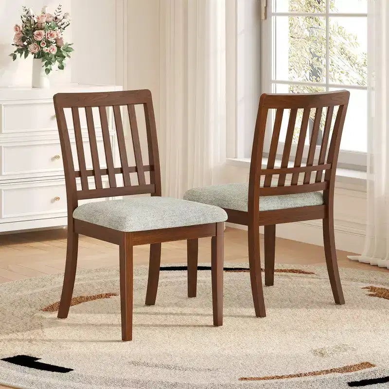 2-Piece Dining Chairs with Curved Wood Backrest and Gray Fabric Seat