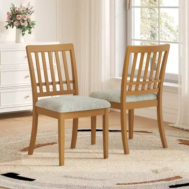 2-Piece Dining Chairs with Curved Wood Backrest and Gray Fabric Seat