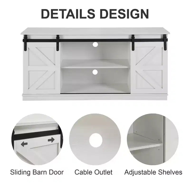 58" Farmhouse TV Stand with Sliding Barn Doors, Media Console with Adjustable Shelves & Cable Management