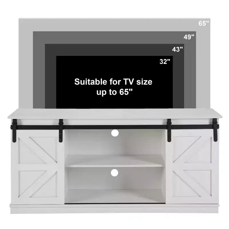 58" Farmhouse TV Stand with Sliding Barn Doors, Media Console with Adjustable Shelves & Cable Management