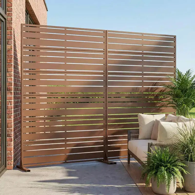 6-Piece Louvered Brown Galvanized Steel Room Divider, 72"x47"x16", Double-Sided Privacy Screen