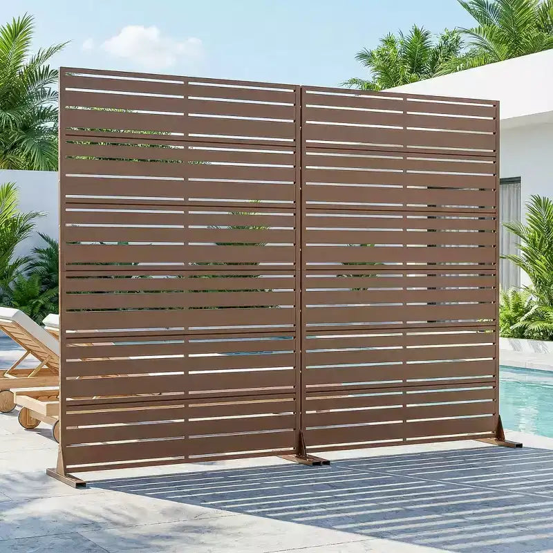 6-Piece Louvered Brown Galvanized Steel Room Divider, 72"x47"x16", Double-Sided Privacy Screen