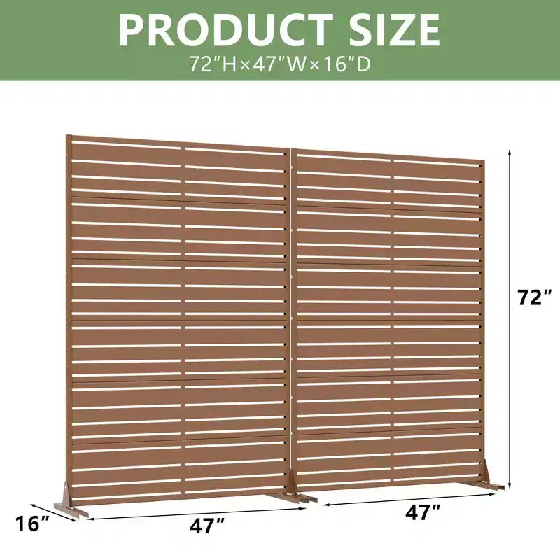 6-Piece Louvered Brown Galvanized Steel Room Divider, 72"x47"x16", Double-Sided Privacy Screen