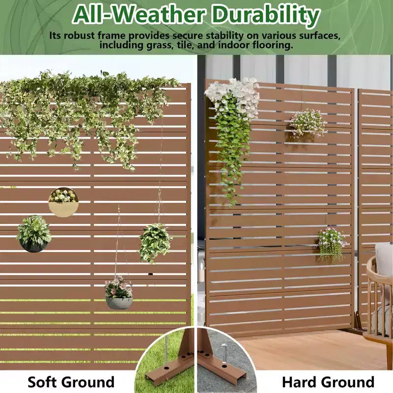 6-Piece Louvered Brown Galvanized Steel Room Divider, 72"x47"x16", Double-Sided Privacy Screen