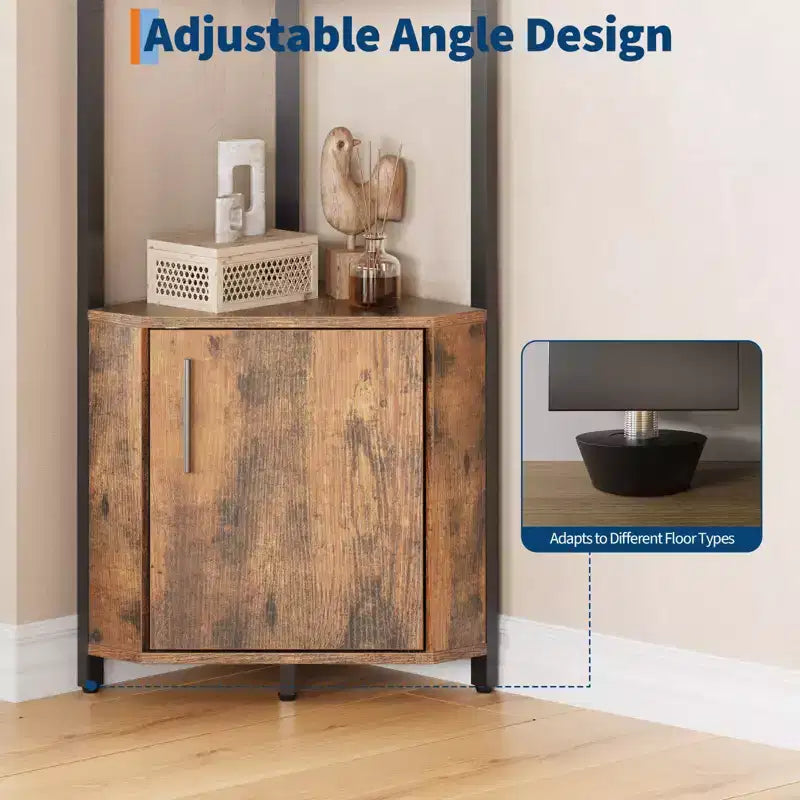 5-Tier Tall Corner Shelf, 58" Corner Display Cabinet with Solid Wood Shelves