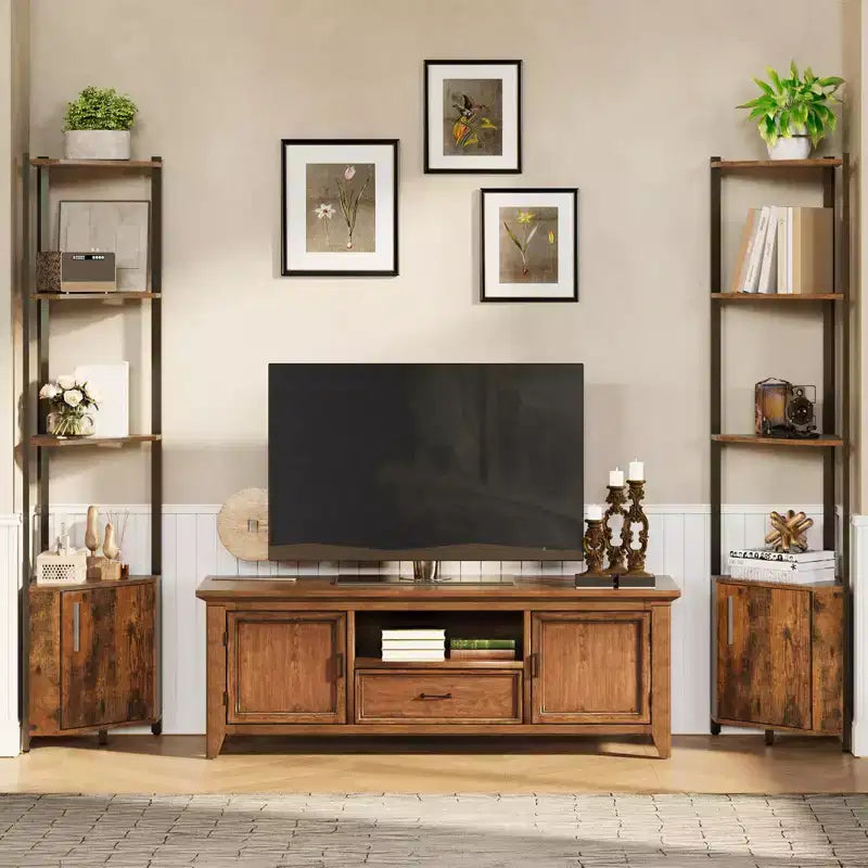 5-Tier Tall Corner Shelf, 58" Corner Display Cabinet with Solid Wood Shelves