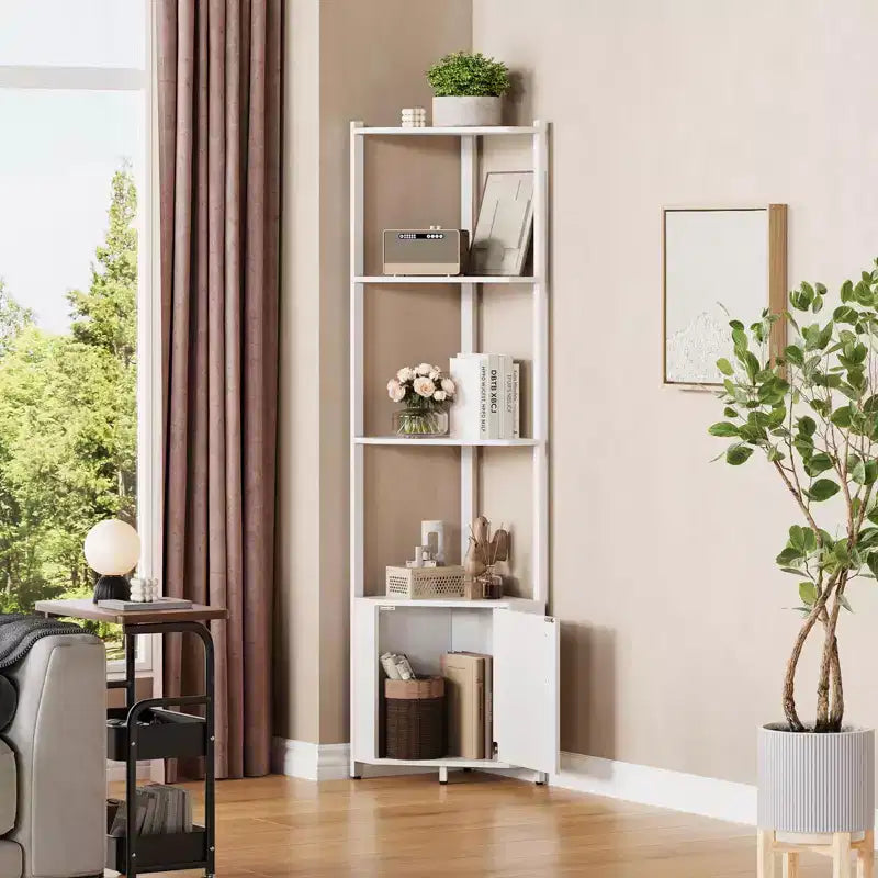 5-Tier Tall Corner Shelf, 58" Corner Display Cabinet with Solid Wood Shelves