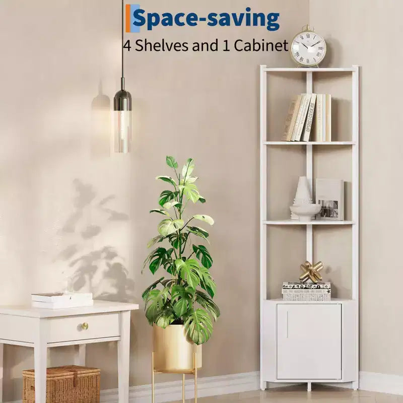 5-Tier Tall Corner Shelf, 58" Corner Display Cabinet with Solid Wood Shelves