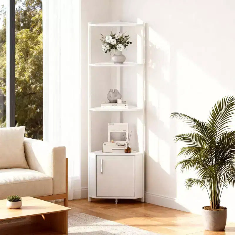 5-Tier Tall Corner Shelf, 58" Corner Display Cabinet with Solid Wood Shelves