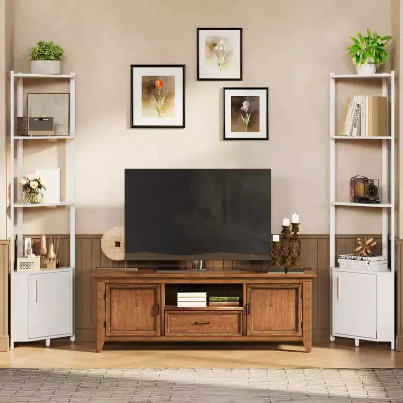 5-Tier Tall Corner Shelf, 58" Corner Display Cabinet with Solid Wood Shelves