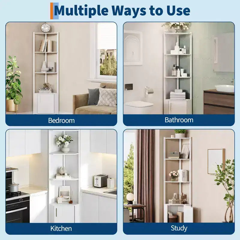 5-Tier Tall Corner Shelf, 58" Corner Display Cabinet with Solid Wood Shelves