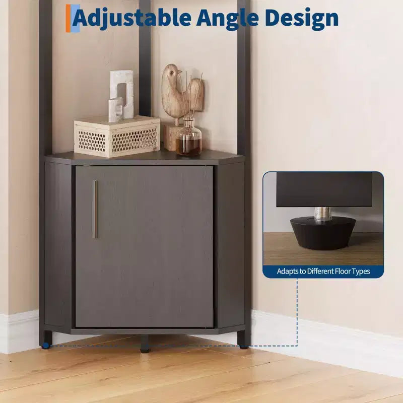 5-Tier Tall Corner Shelf, 58" Corner Display Cabinet with Solid Wood Shelves