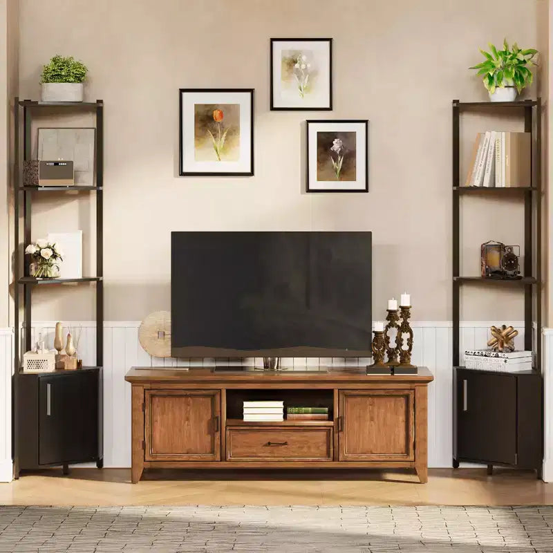 5-Tier Tall Corner Shelf, 58" Corner Display Cabinet with Solid Wood Shelves