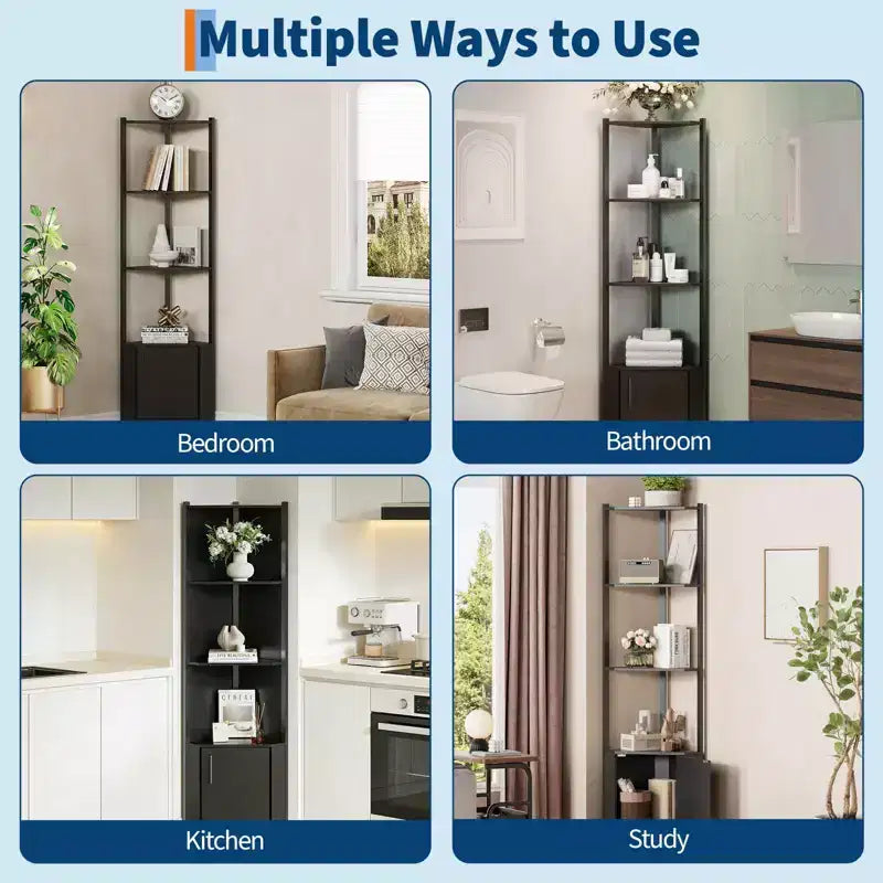5-Tier Tall Corner Shelf, 58" Corner Display Cabinet with Solid Wood Shelves