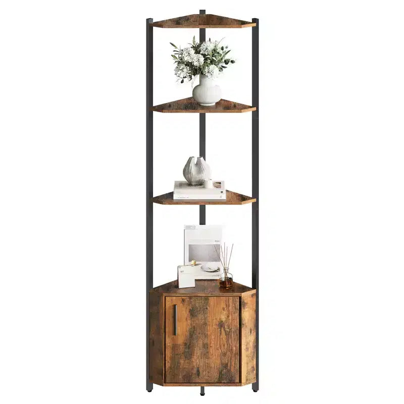 5-Tier Tall Corner Shelf, 58" Corner Display Cabinet with Solid Wood Shelves