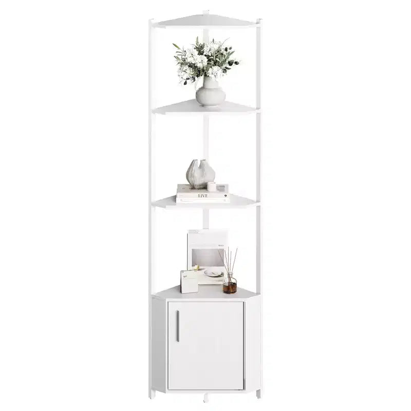 5-Tier Tall Corner Shelf, 58" Corner Display Cabinet with Solid Wood Shelves