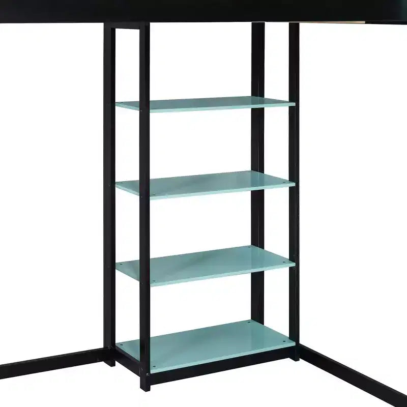 Full Wood Loft Bed Frame with Desk, Shelves, Power Outlet & USB/Type-C Ports