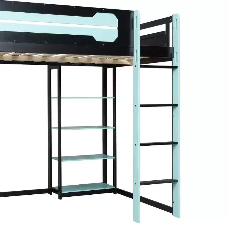 Full Wood Loft Bed Frame with Desk, Shelves, Power Outlet & USB/Type-C Ports