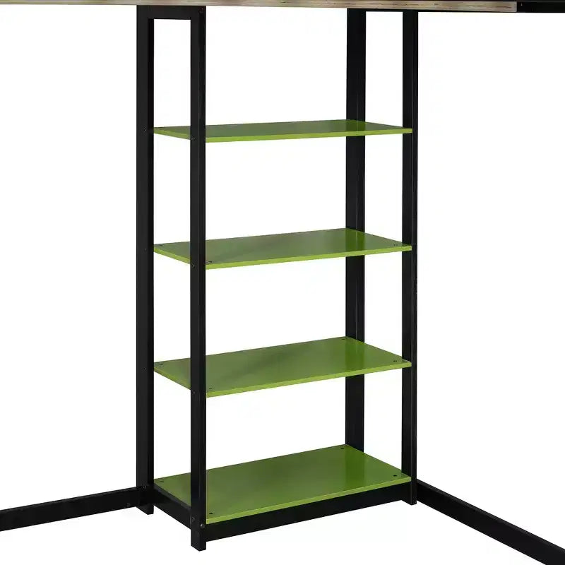Full Wood Loft Bed Frame with Desk, Shelves, Power Outlet & USB/Type-C Ports