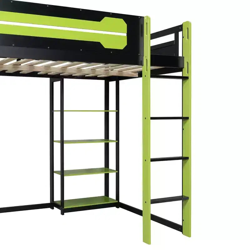 Full Wood Loft Bed Frame with Desk, Shelves, Power Outlet & USB/Type-C Ports