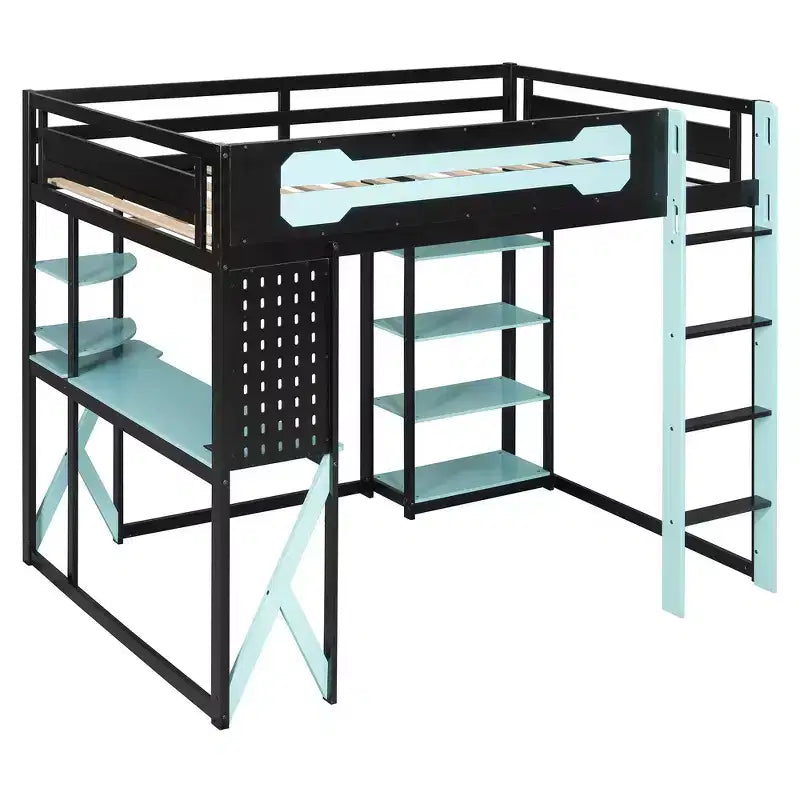 Full Wood Loft Bed Frame with Desk, Shelves, Power Outlet & USB/Type-C Ports