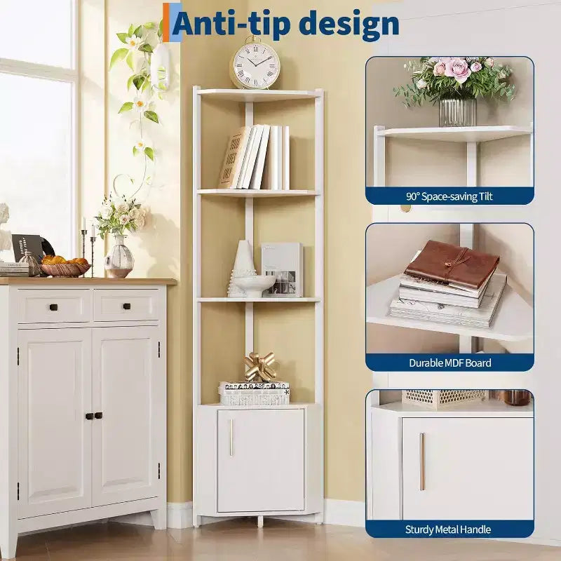 Corner Shelf, Adjustable Brightness, Modern Metal Frame & Wood Display Rack, Space-Saving Organizer for Living Room, Bedroom, Kitchen