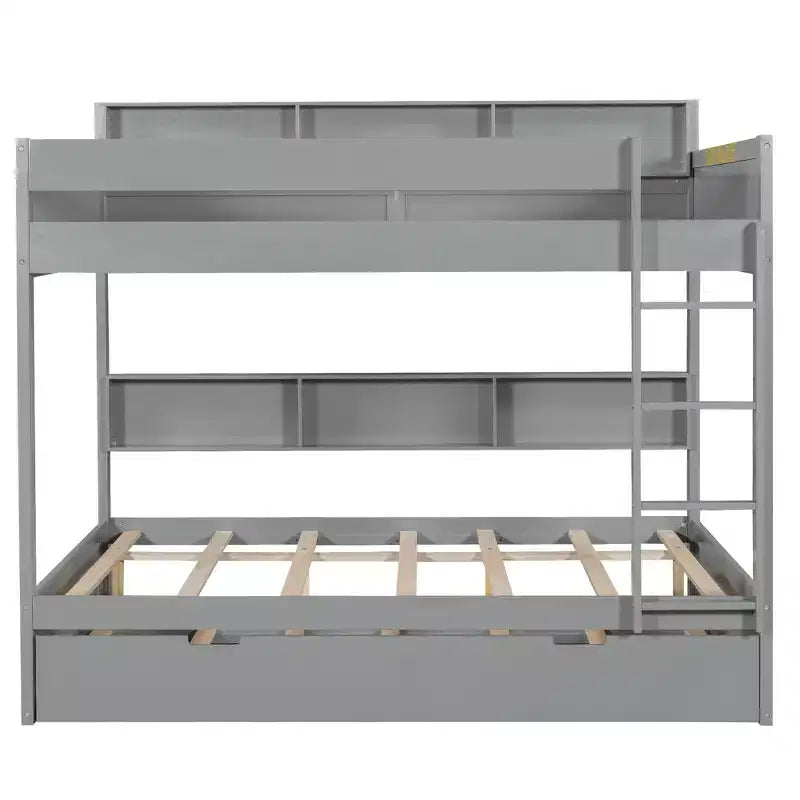 Bunk Bed with Trundle and Built-In Storage Shelves