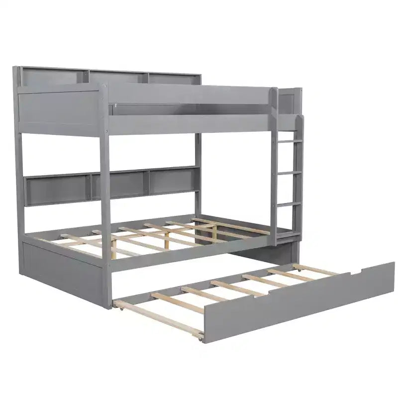 Bunk Bed with Trundle and Built-In Storage Shelves