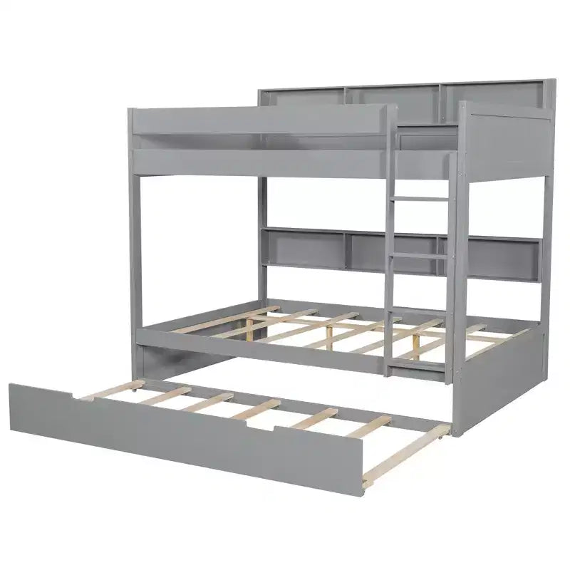 Bunk Bed with Trundle and Built-In Storage Shelves