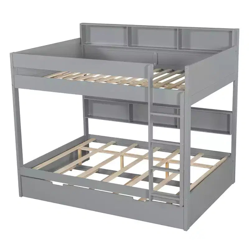 Bunk Bed with Trundle and Built-In Storage Shelves
