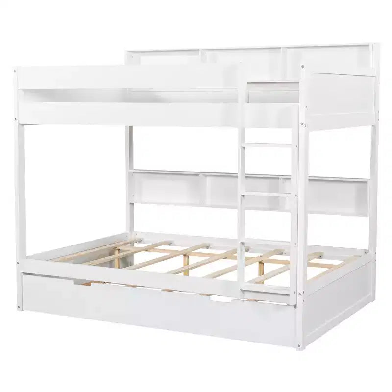 Bunk Bed with Trundle and Built-In Storage Shelves