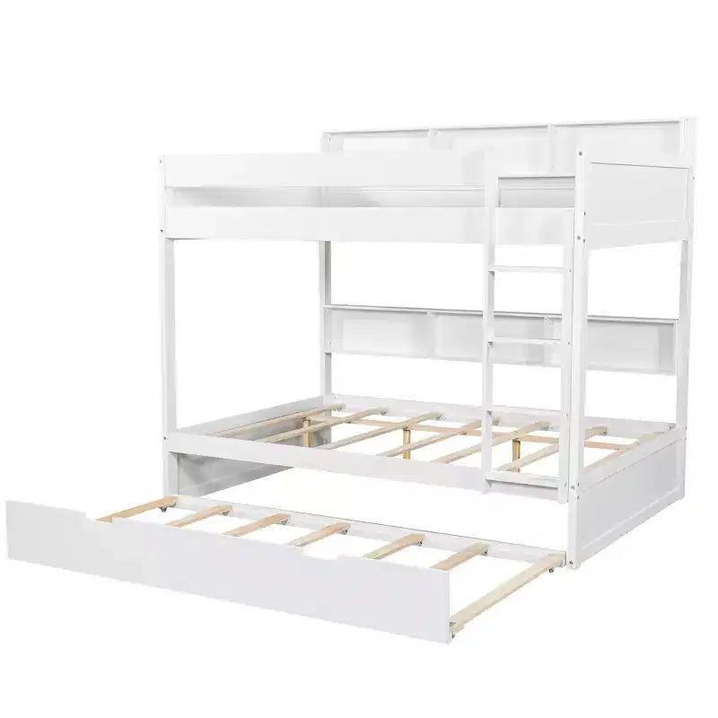 Bunk Bed with Trundle and Built-In Storage Shelves