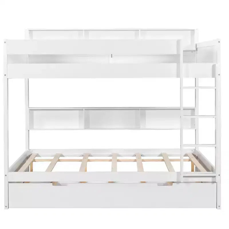 Bunk Bed with Trundle and Built-In Storage Shelves